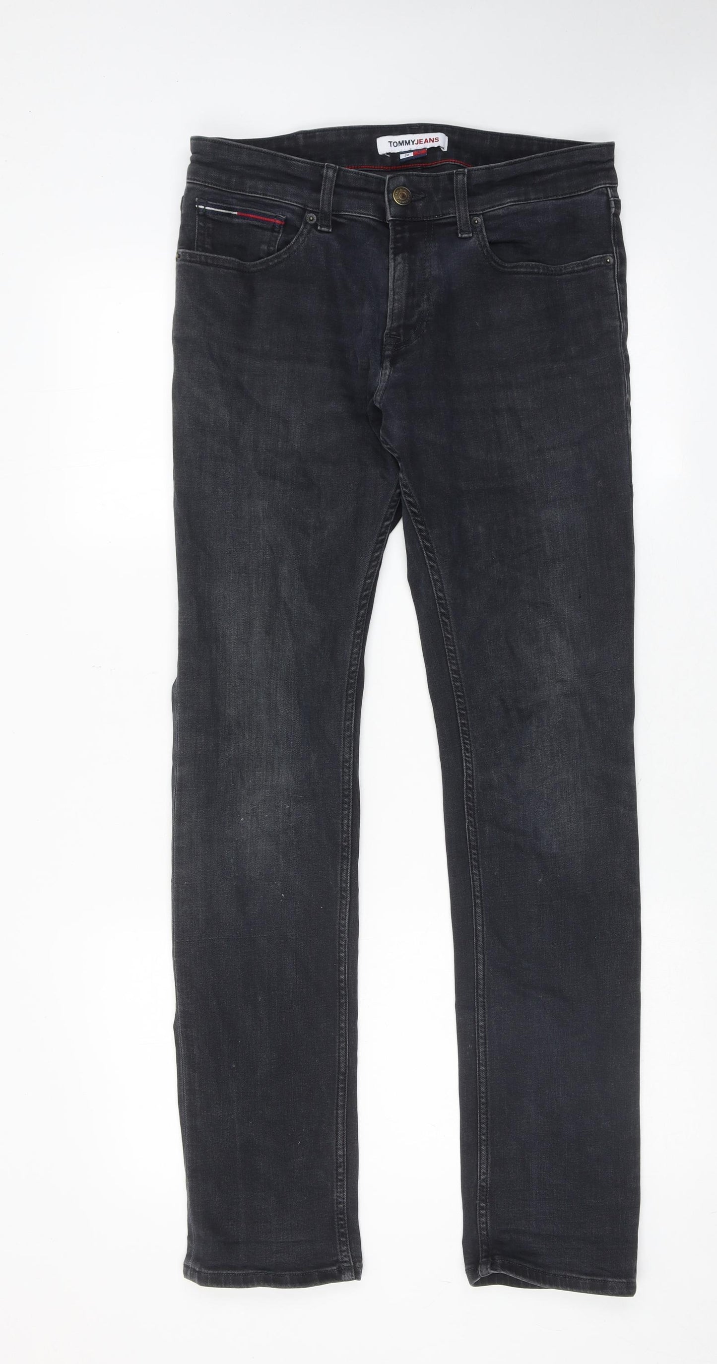 Tommy Jeans Mens Black Cotton Straight Jeans Size 30 in L32 in Regular Zip