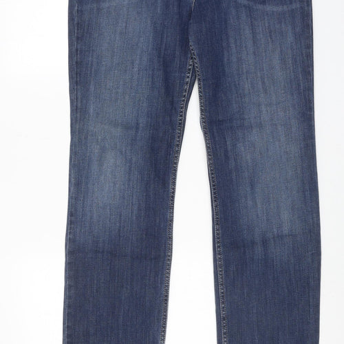 Marks and Spencer Womens Blue Cotton Straight Jeans Size 14 Regular Zip