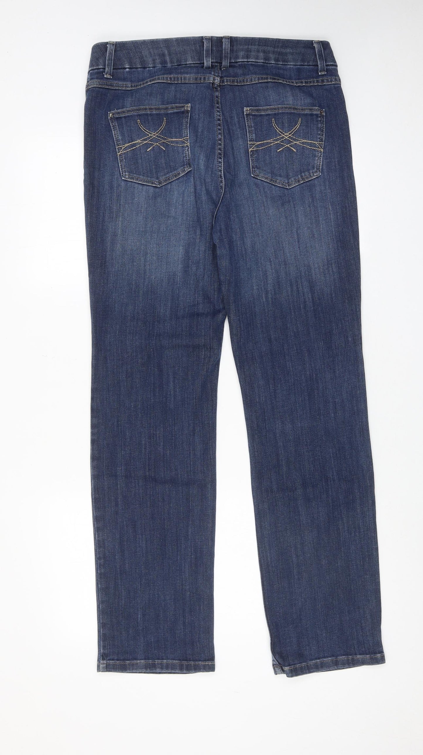 Marks and Spencer Womens Blue Cotton Straight Jeans Size 14 Regular Zip