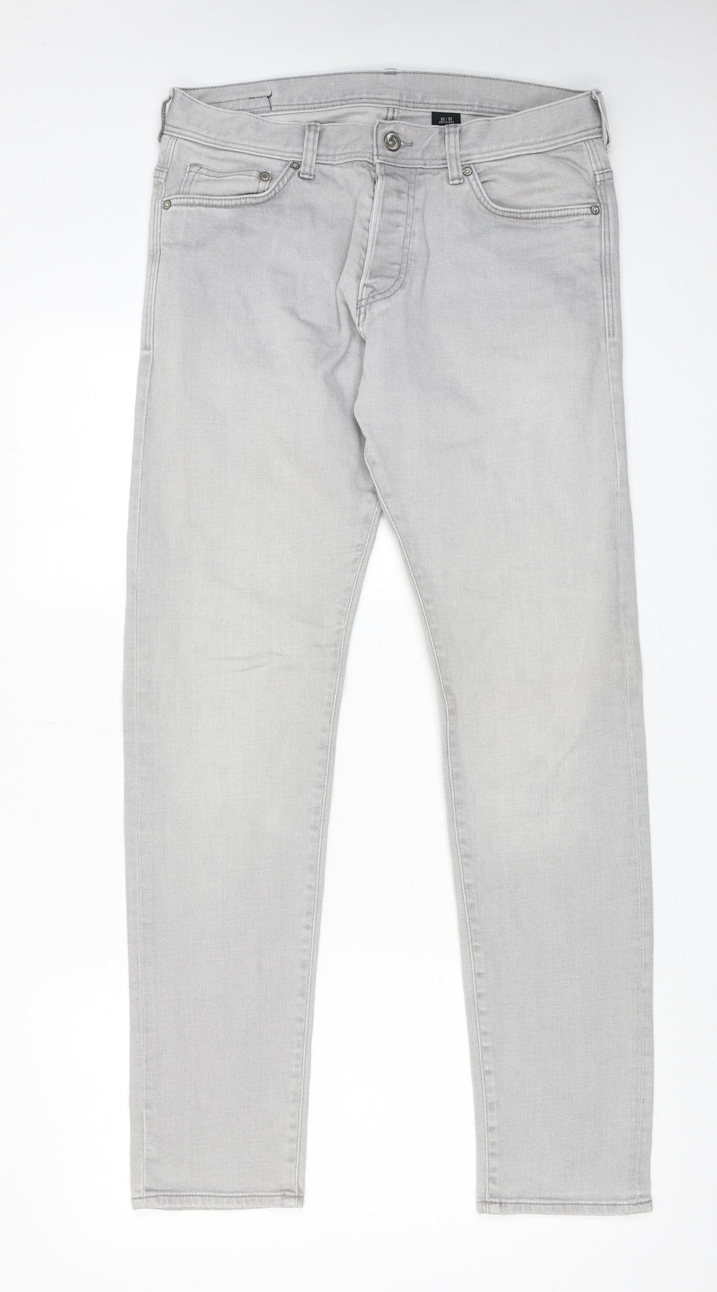 H&M Mens Grey Cotton Straight Jeans Size 32 in L32 in Regular Button