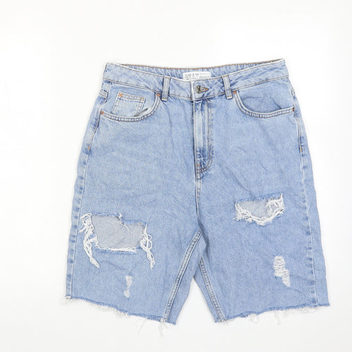 Denim & Co. Womens Blue Cotton Bermuda Shorts Size 12 Regular Zip - Distressed