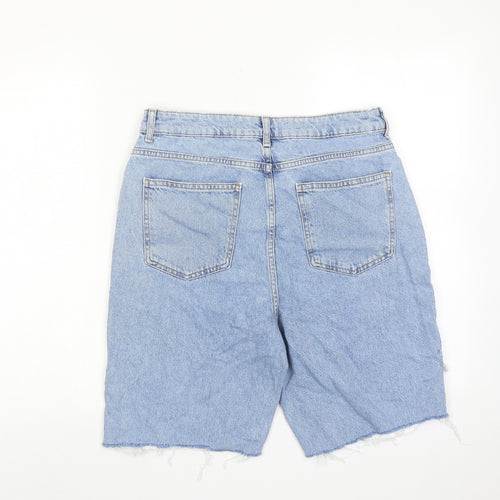 Denim & Co. Womens Blue Cotton Bermuda Shorts Size 12 Regular Zip - Distressed