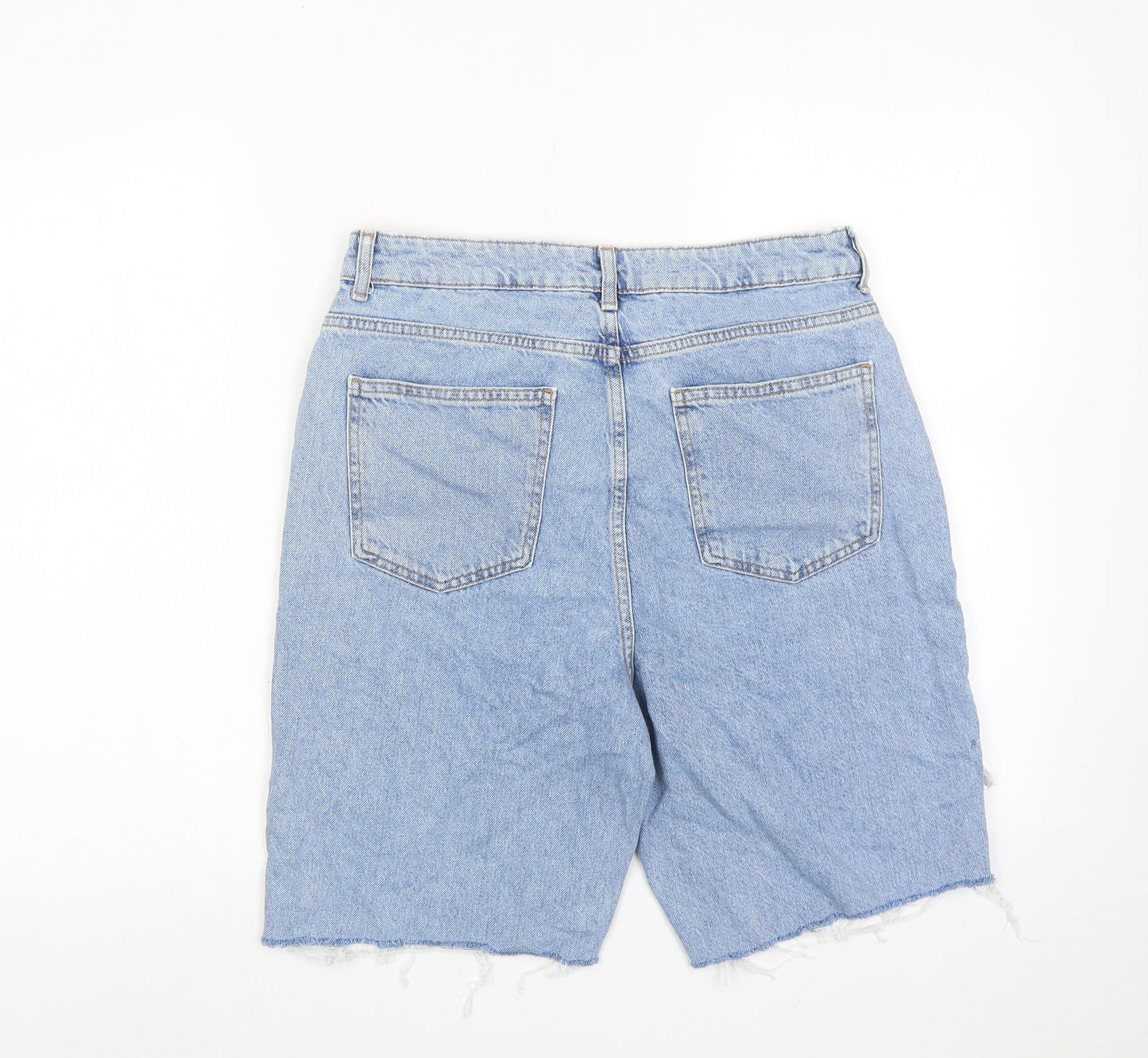 Denim & Co. Womens Blue Cotton Bermuda Shorts Size 12 Regular Zip - Distressed