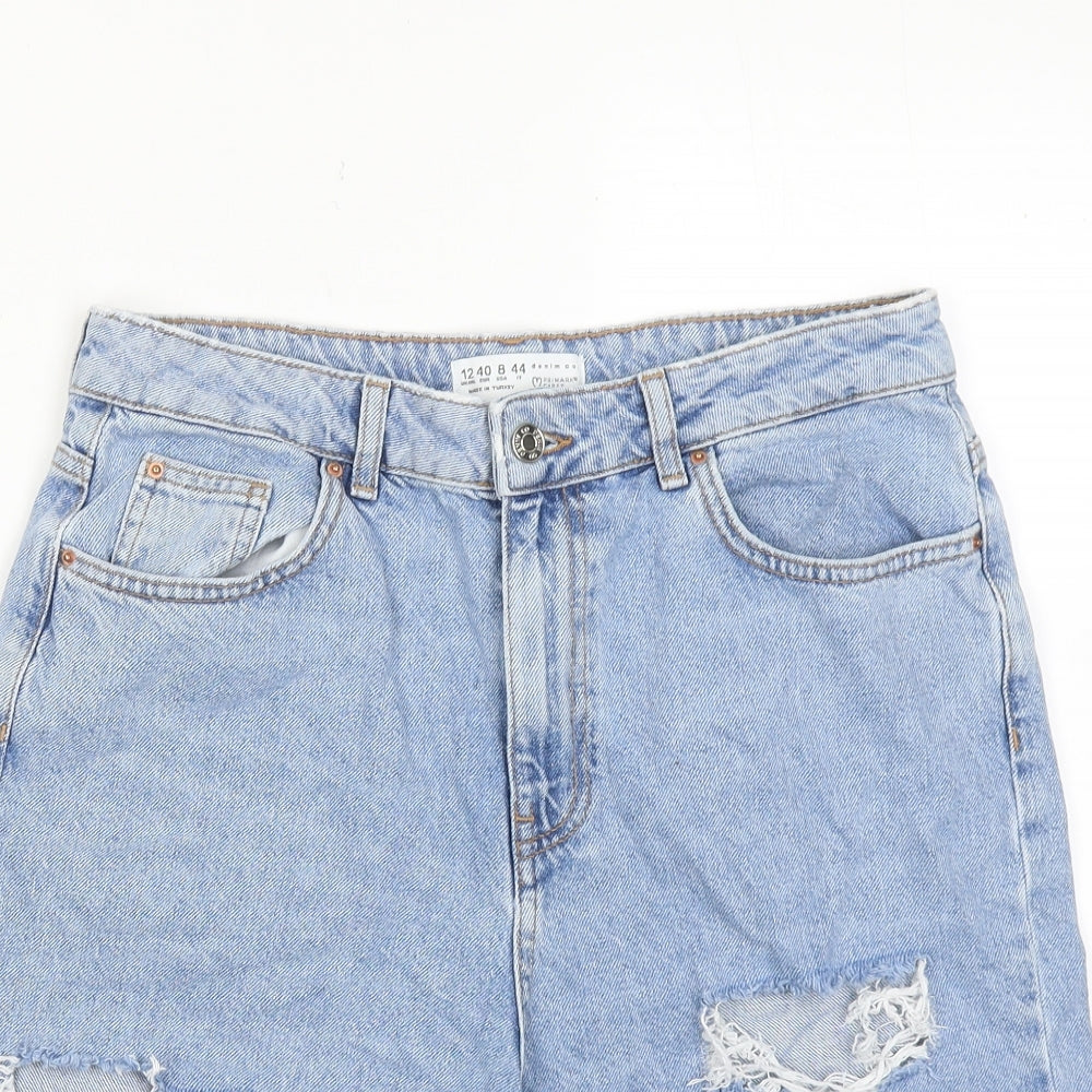 Denim & Co. Womens Blue Cotton Bermuda Shorts Size 12 Regular Zip - Distressed