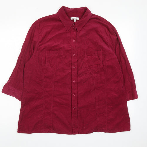 Marco Pecci Womens Purple Cotton Basic Button-Up Size 22 Collared