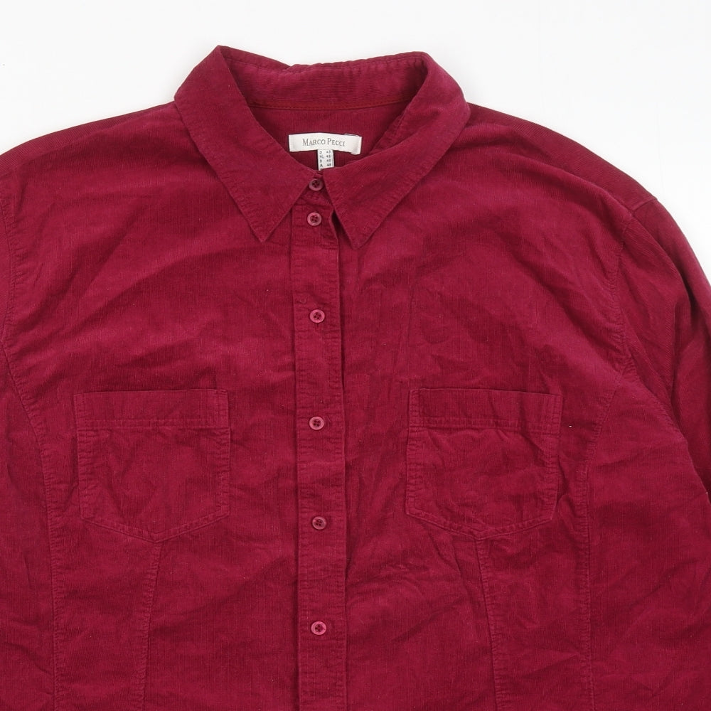 Marco Pecci Womens Purple Cotton Basic Button-Up Size 22 Collared
