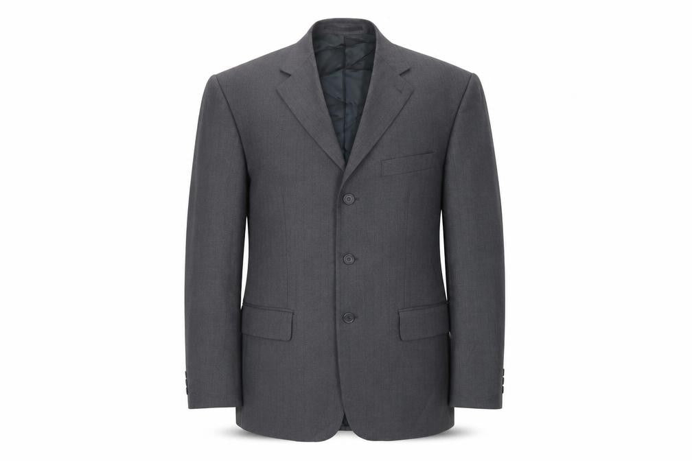 Front view of James Barry men’s grey wool jacket suit jacket, size 42, regular