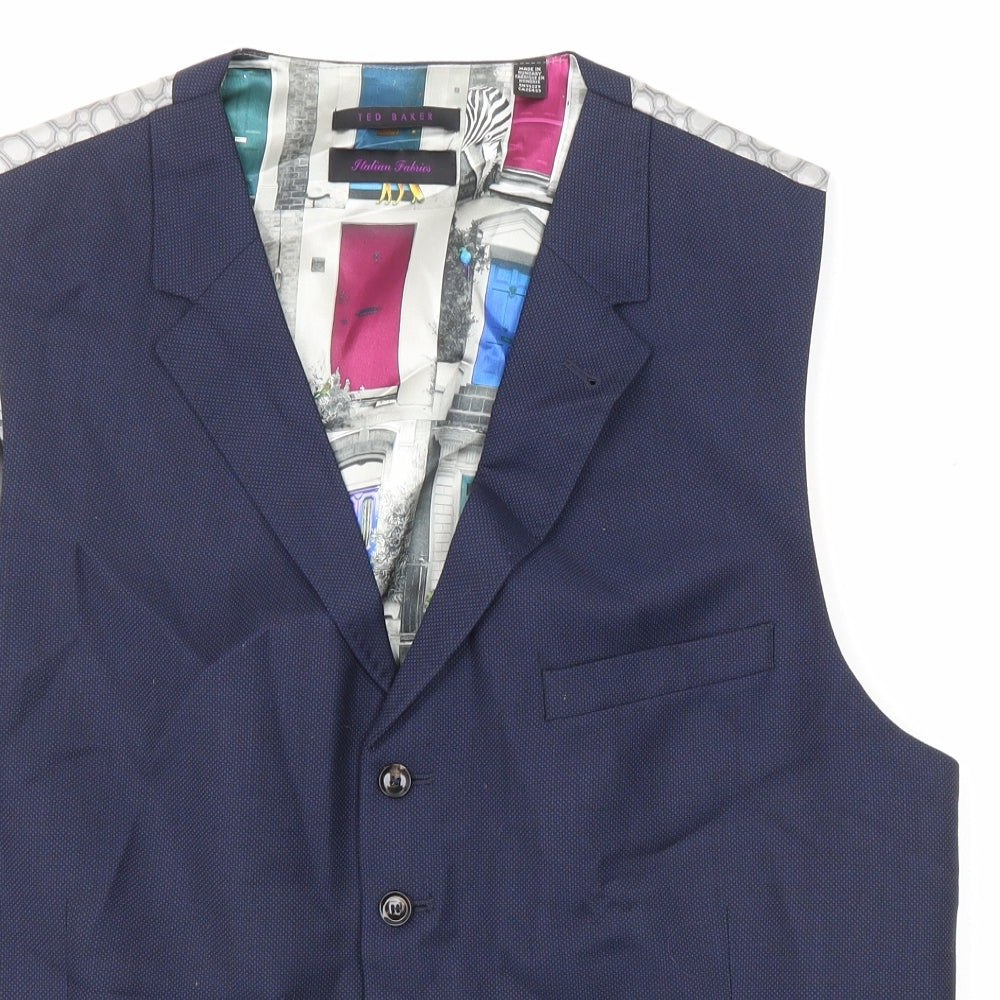 Ted Baker Mens Blue Wool Jacket Suit Waistcoat Size 44 Regular