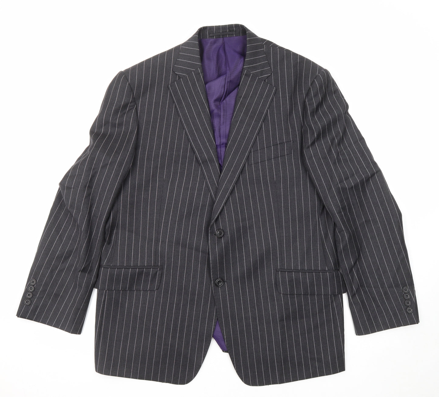 Marks and Spencer Mens Grey Striped Wool Jacket Suit Jacket Size 42 Regular