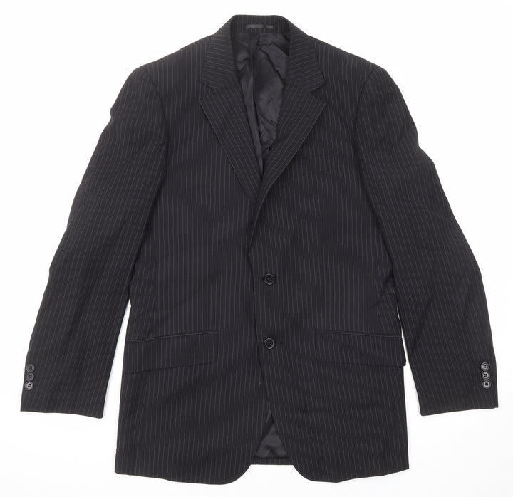 Burton Mens Black Striped Polyester Jacket Suit Jacket Size 36 Regular