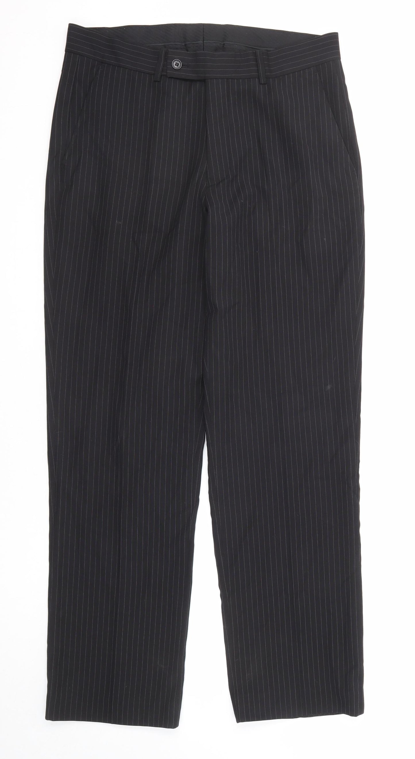 Burton Mens Black Striped Polyester Dress Pants Trousers Size 32 in Regular Zip