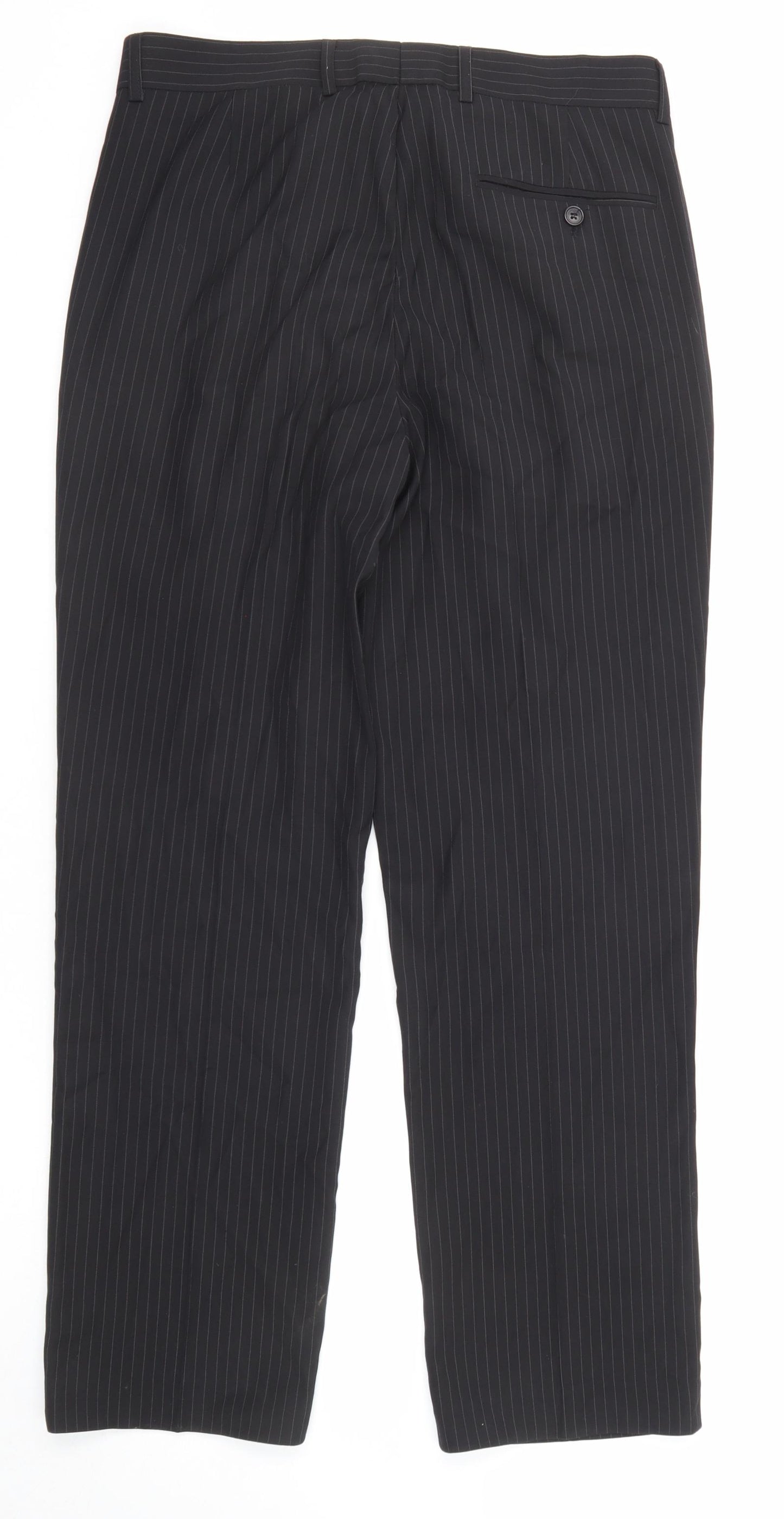 Burton Mens Black Striped Polyester Dress Pants Trousers Size 32 in Regular Zip