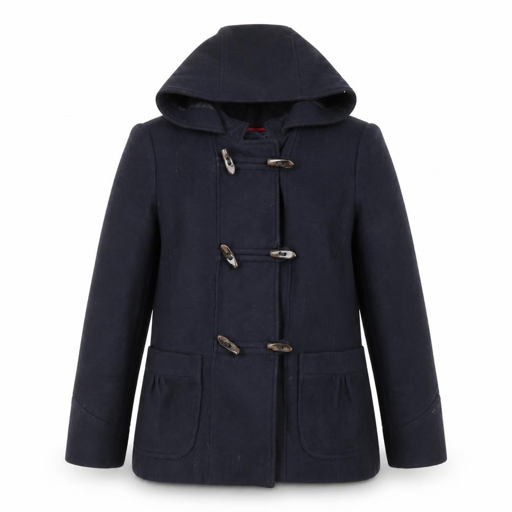 Front view of Red Herring women’s blue overcoat coat, size UK 10, toggle
