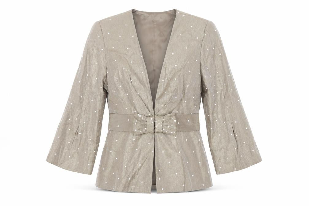 Front view of Gina Bacconi women’s green jacket blazer, size UK 10, hook & eye