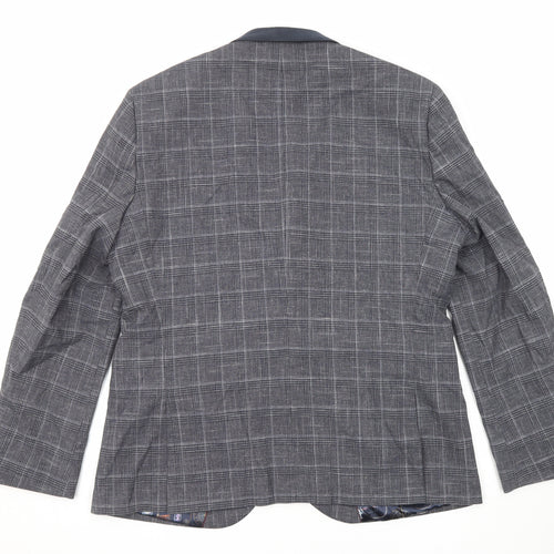 NEXT Mens Grey Plaid Polyester Jacket Blazer Size 46 Regular