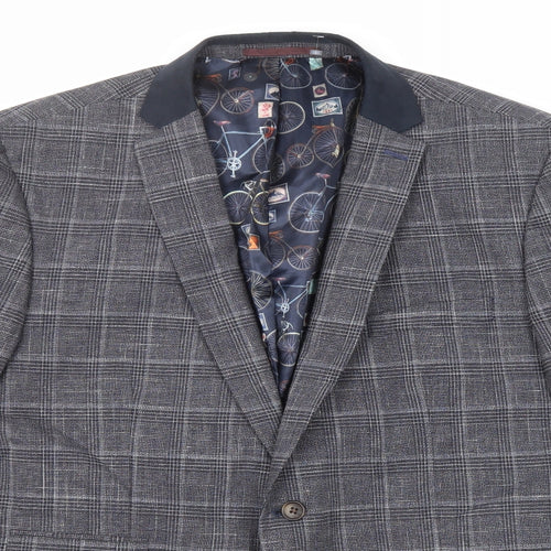NEXT Mens Grey Plaid Polyester Jacket Blazer Size 46 Regular