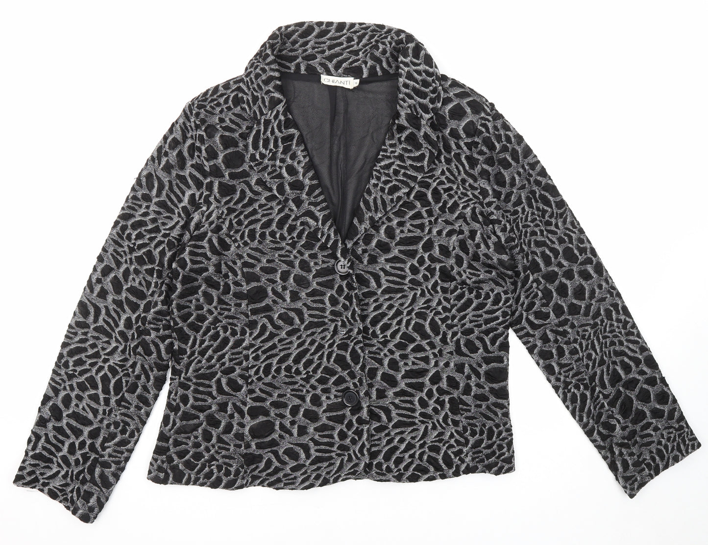 CHIANTI Womens Black Geometric Jacket Blazer Size 18 Button