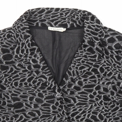 CHIANTI Womens Black Geometric Jacket Blazer Size 18 Button