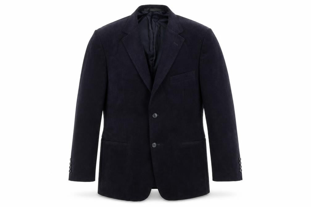 Front view of Marks & Spencer men’s blue polyester jacket suit jacket, size 40, regular