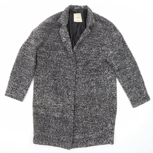 Mango Womens Grey Geometric Overcoat Coat Size XS Snap