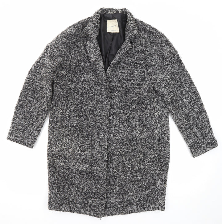 Mango Womens Grey Geometric Overcoat Coat Size XS Snap