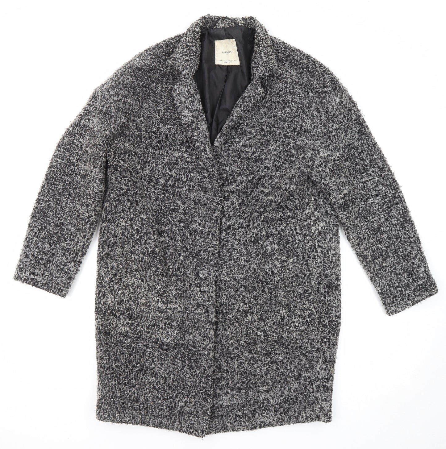 Mango Womens Grey Geometric Overcoat Coat Size XS Snap