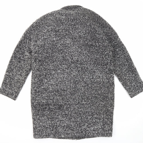 Mango Womens Grey Geometric Overcoat Coat Size XS Snap
