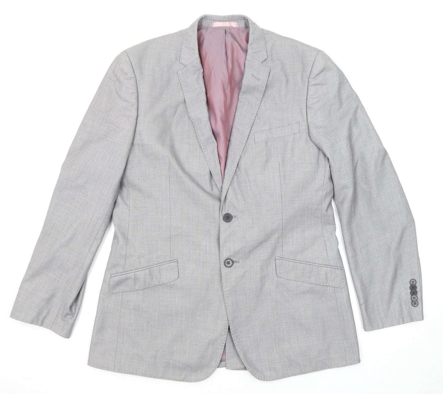 Butler & Webb Mens Grey Polyester Jacket Suit Jacket Size 40 Regular - Five-Button Sleeve