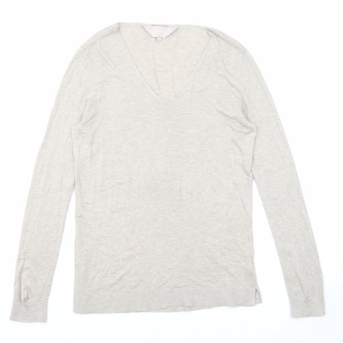 Kley Womens Beige V-Neck Viscose Pullover Jumper Size 12