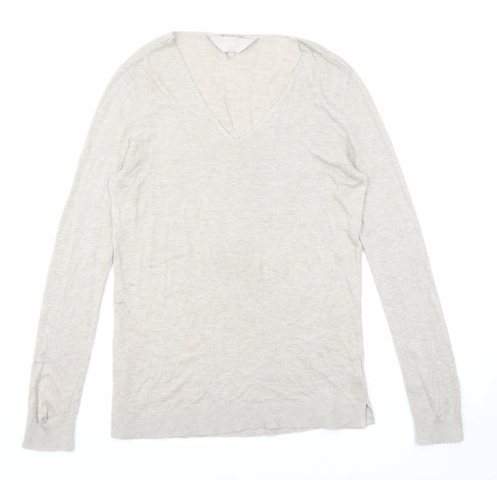Kley Womens Beige V-Neck Viscose Pullover Jumper Size 12