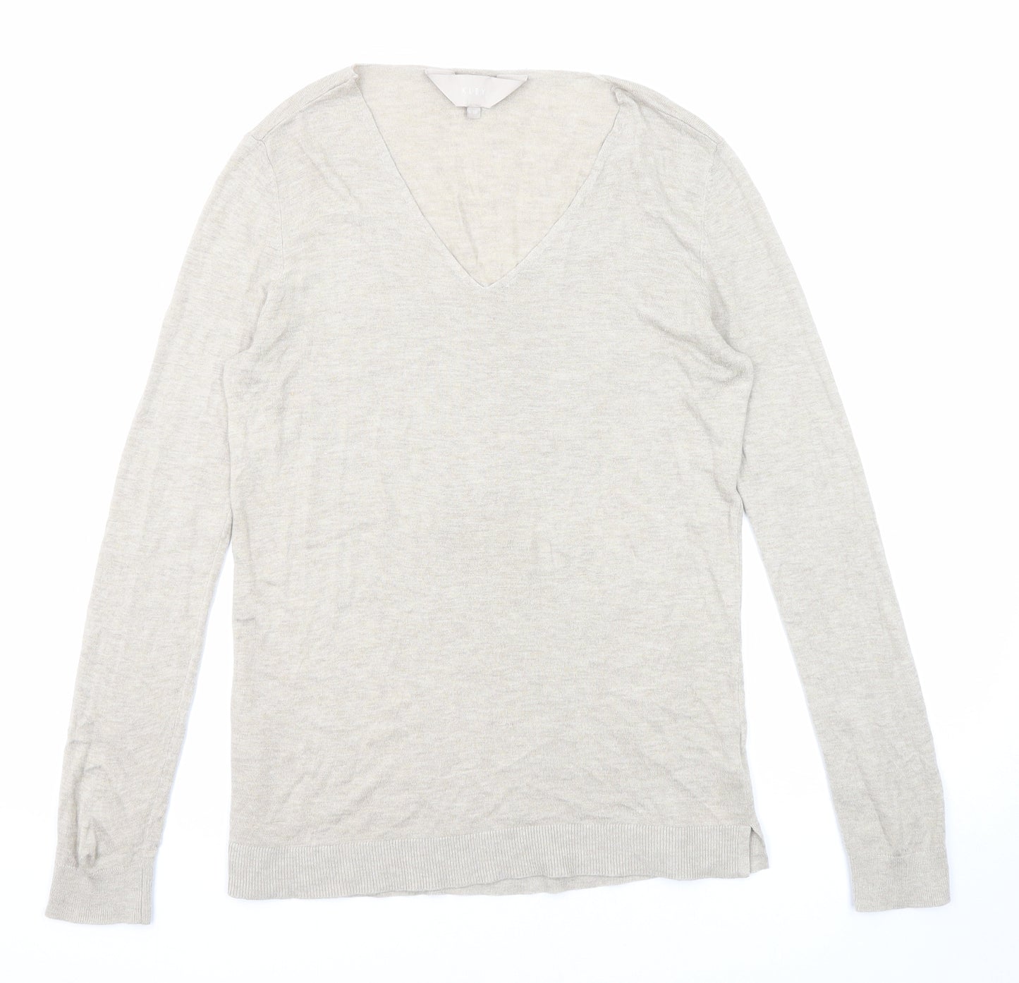 Kley Womens Beige V-Neck Viscose Pullover Jumper Size 12