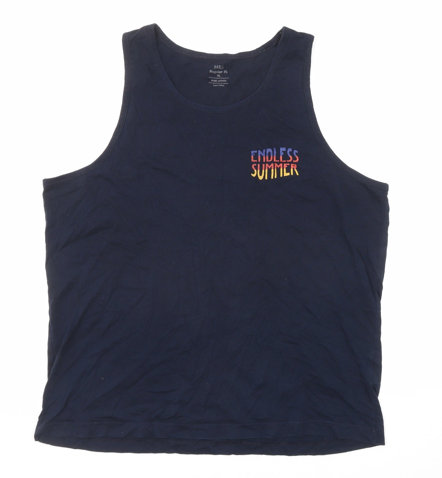 Marks and Spencer Womens Blue Cotton Basic Tank Size XL Round Neck - Endless Summer
