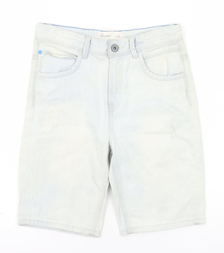 Deluxe Premium Denim Boys Blue Cotton Chino Shorts Size 11 Years Regular Zip
