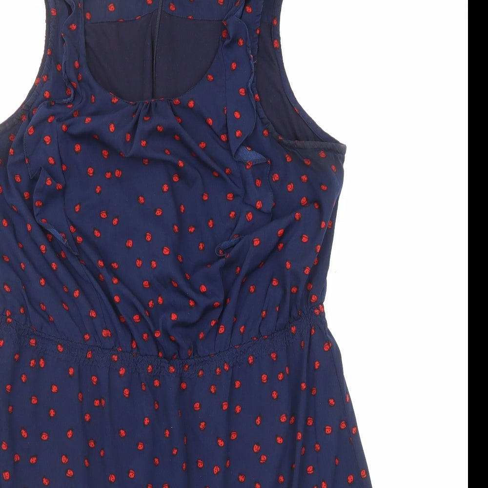 New Look Womens Blue Geometric Polyester A-Line Size 14 Round Neck Zip