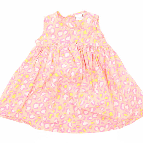 Blue Zoo Girls Pink Animal Print Cotton A-Line Size 9-12 Months Round Neck Button - Leopard Print