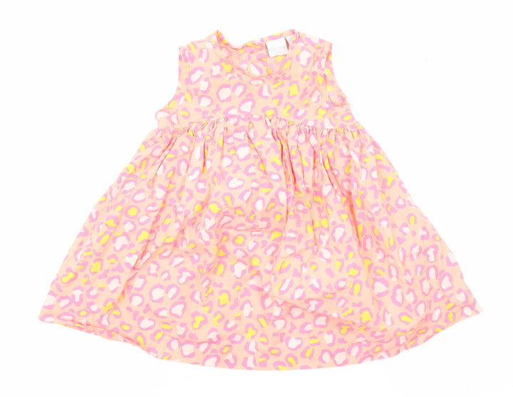 Blue Zoo Girls Pink Animal Print Cotton A-Line Size 9-12 Months Round Neck Button - Leopard Print