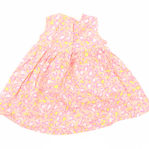 Blue Zoo Girls Pink Animal Print Cotton A-Line Size 9-12 Months Round Neck Button - Leopard Print