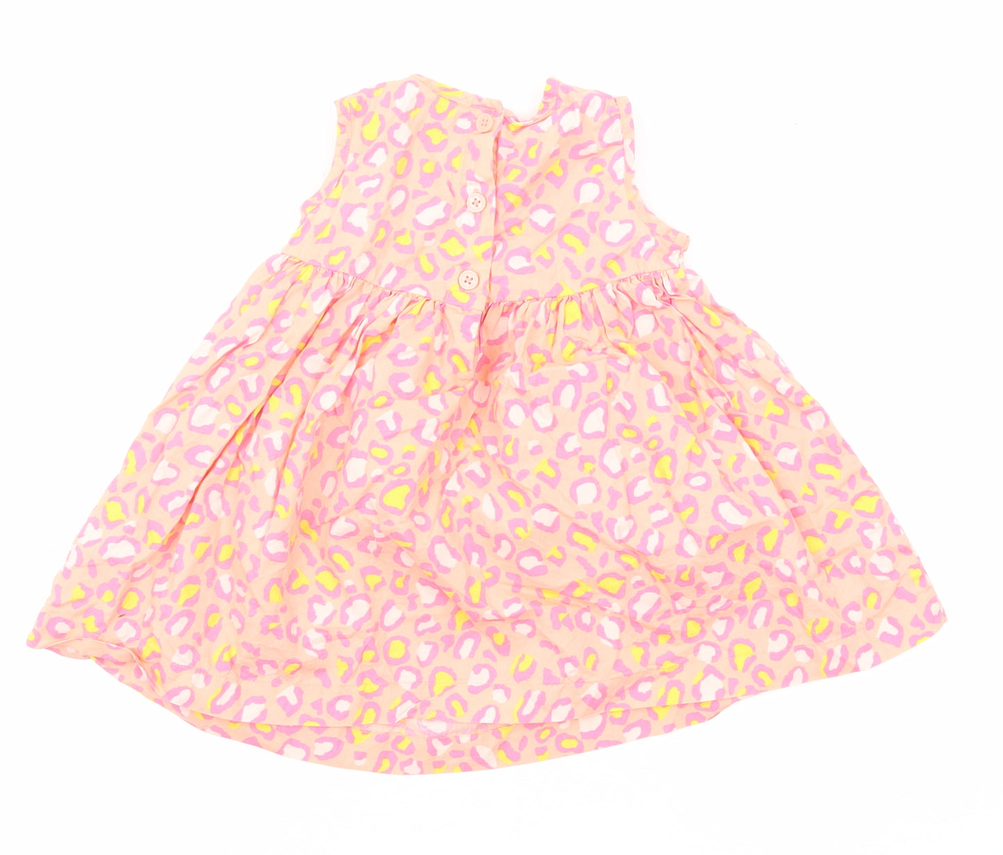 Blue Zoo Girls Pink Animal Print Cotton A-Line Size 9-12 Months Round Neck Button - Leopard Print