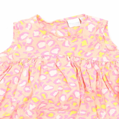 Blue Zoo Girls Pink Animal Print Cotton A-Line Size 9-12 Months Round Neck Button - Leopard Print