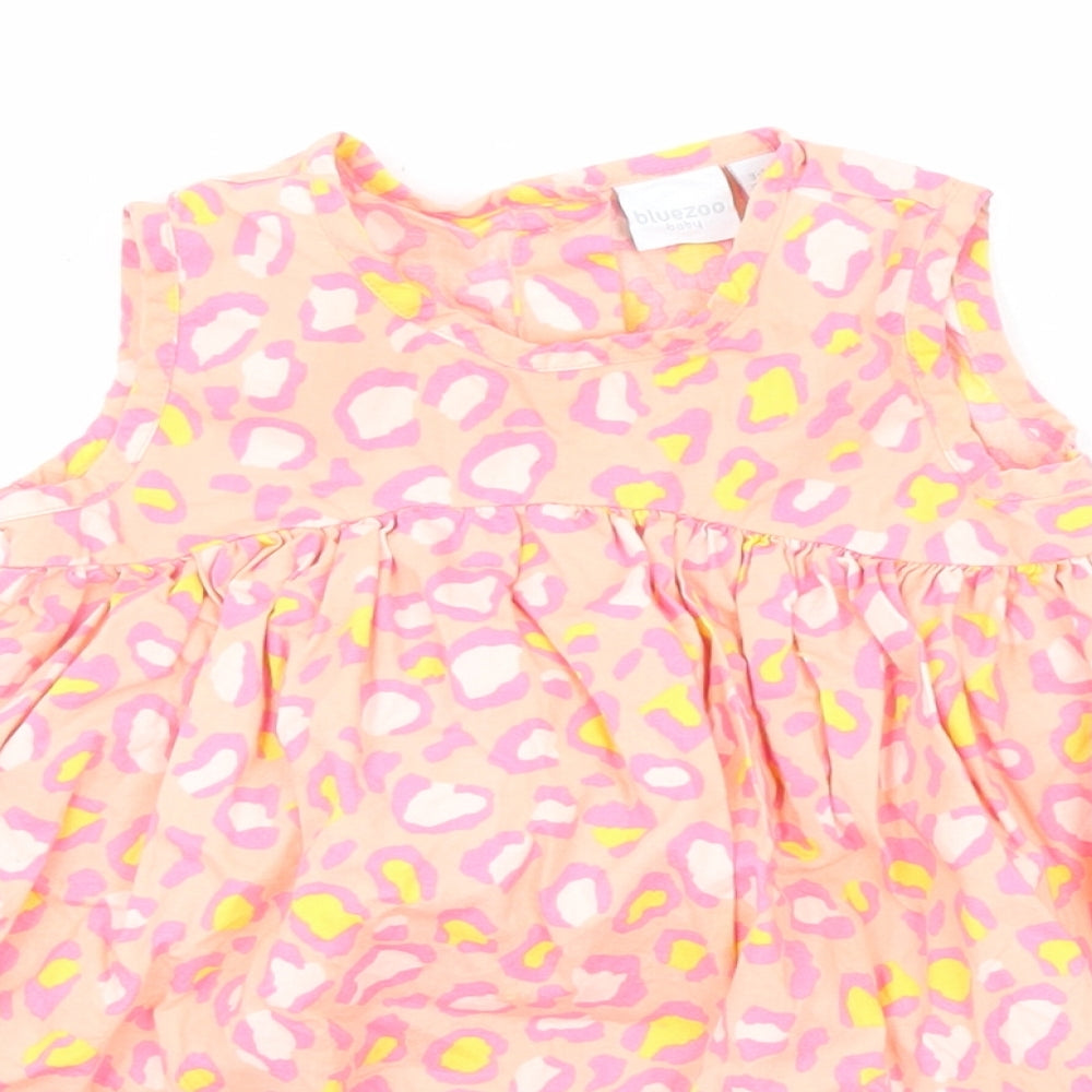 Blue Zoo Girls Pink Animal Print Cotton A-Line Size 9-12 Months Round Neck Button - Leopard Print