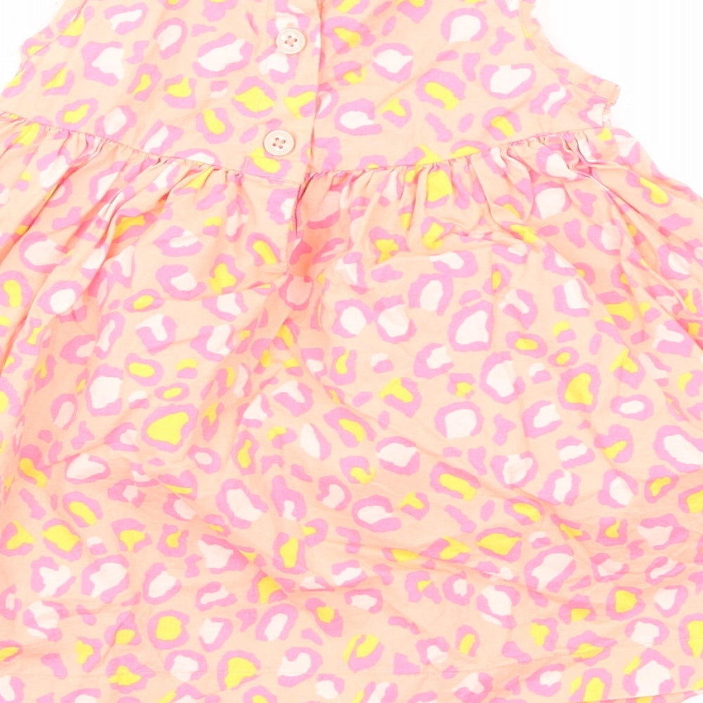 Blue Zoo Girls Pink Animal Print Cotton A-Line Size 9-12 Months Round Neck Button - Leopard Print