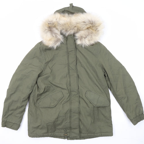 Marks and Spencer Womens Green Parka Coat Size 12 Zip