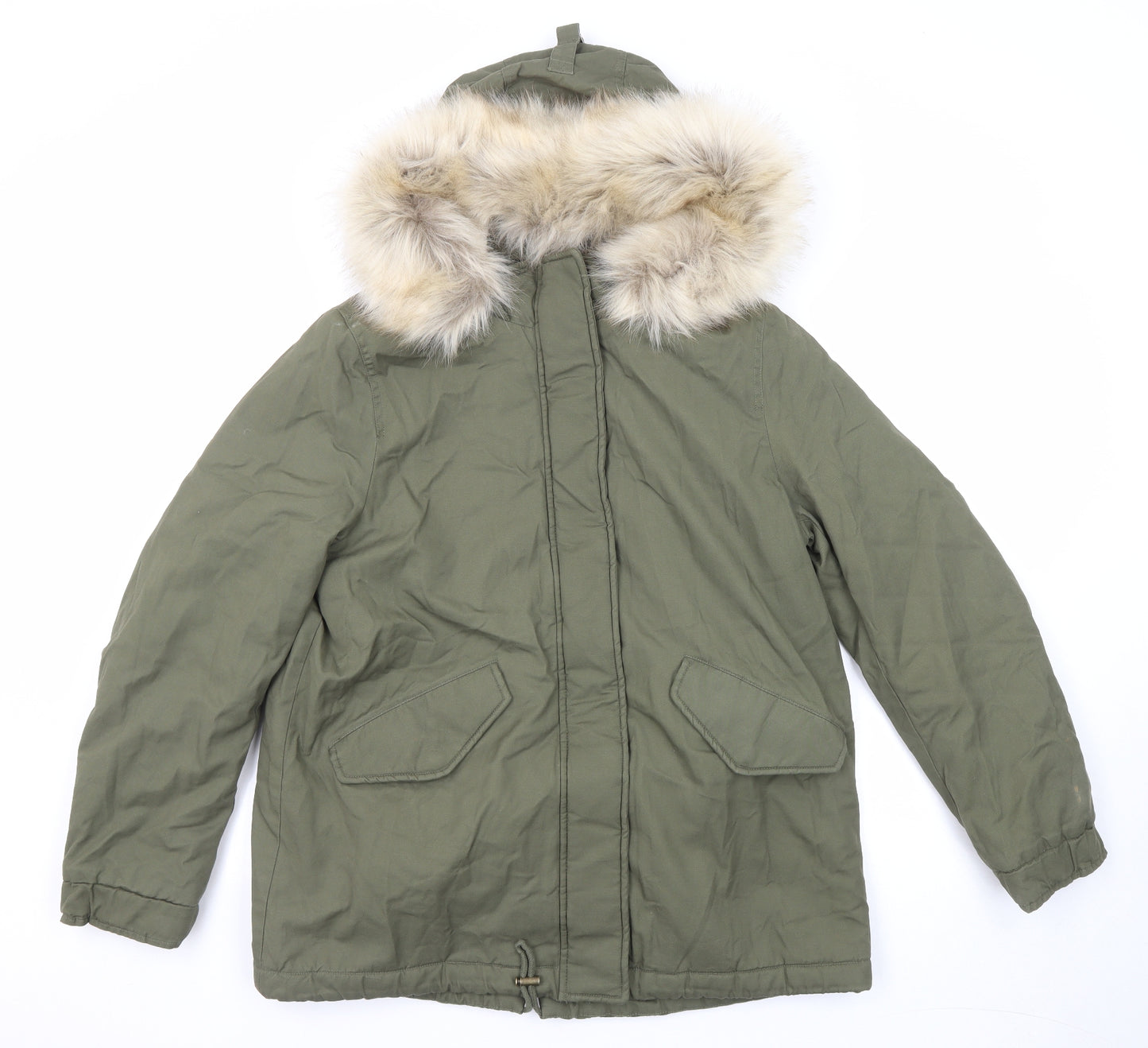 Marks and Spencer Womens Green Parka Coat Size 12 Zip