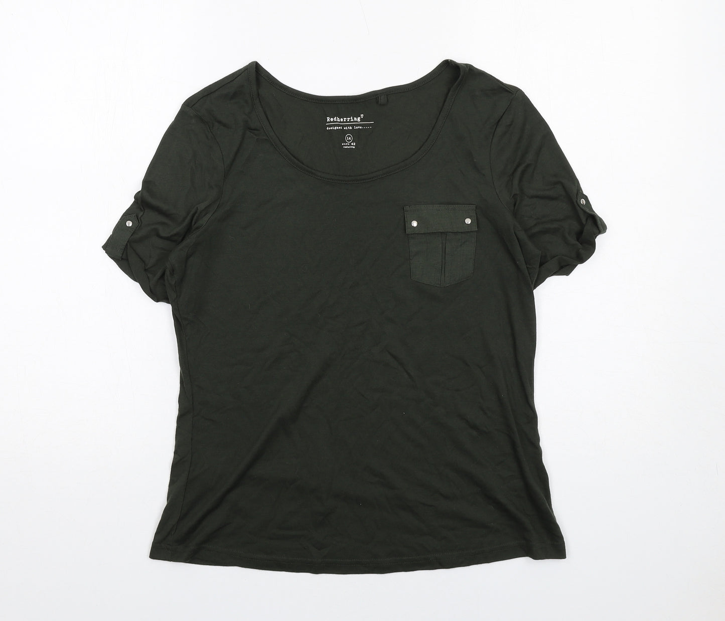 Red Herring Womens Green Viscose Basic T-Shirt Size 14 Round Neck