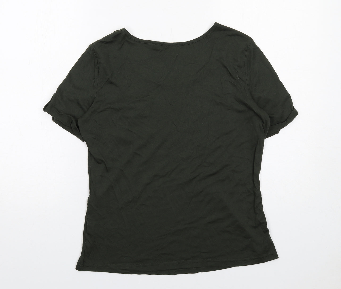 Red Herring Womens Green Viscose Basic T-Shirt Size 14 Round Neck