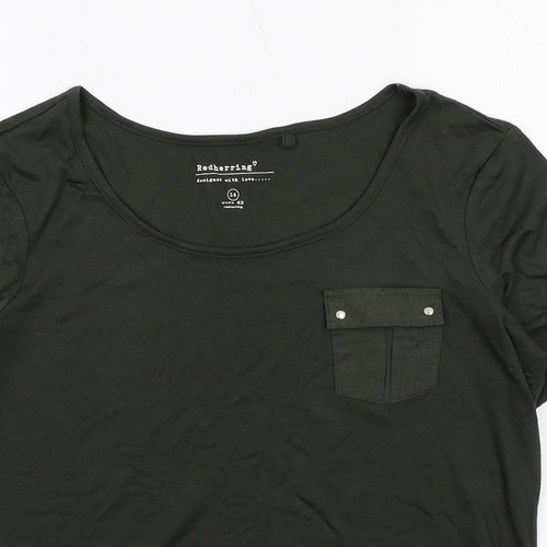 Red Herring Womens Green Viscose Basic T-Shirt Size 14 Round Neck