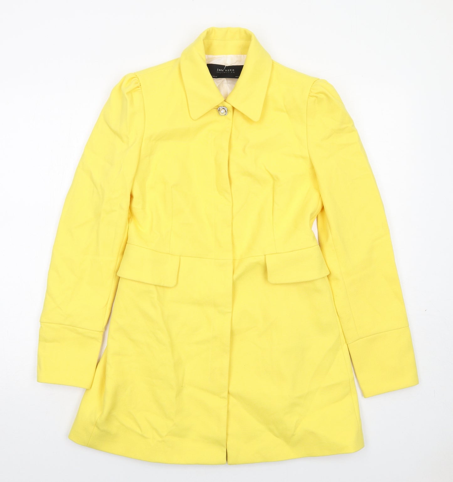 Zara Womens Yellow Overcoat Coat Size S Snap