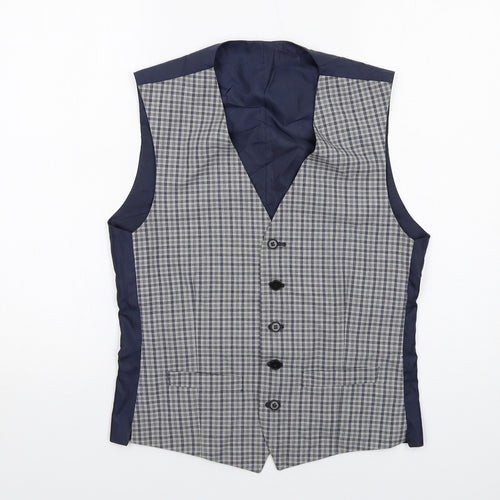Limehaus Mens Blue Plaid Polyester Jacket Suit Waistcoat Size 36 Regular