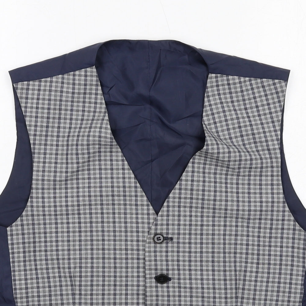 Limehaus Mens Blue Plaid Polyester Jacket Suit Waistcoat Size 36 Regular