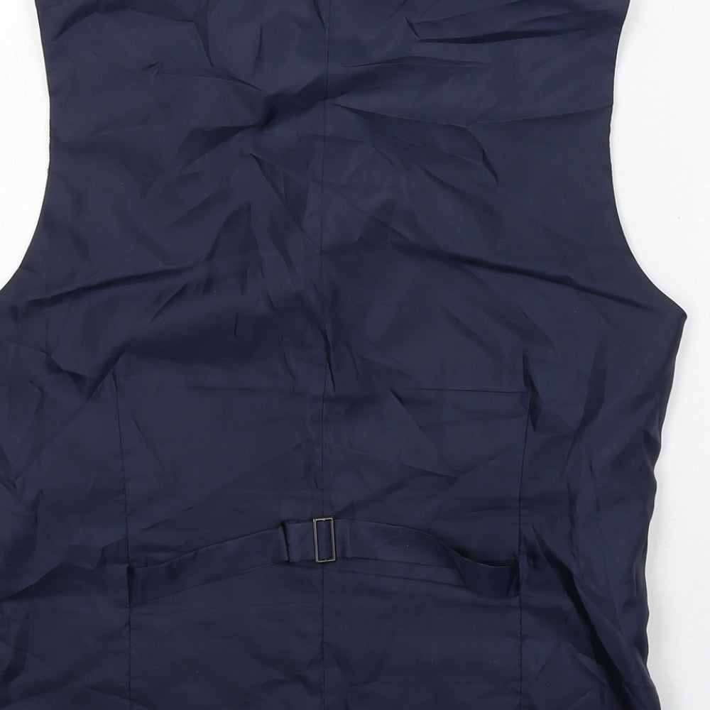 Limehaus Mens Blue Plaid Polyester Jacket Suit Waistcoat Size 36 Regular